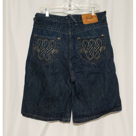 Akoo King Of Oneself Mens Size 36 Denim Jean Shorts Embroidered Back Pockets - Picture 1 of 16